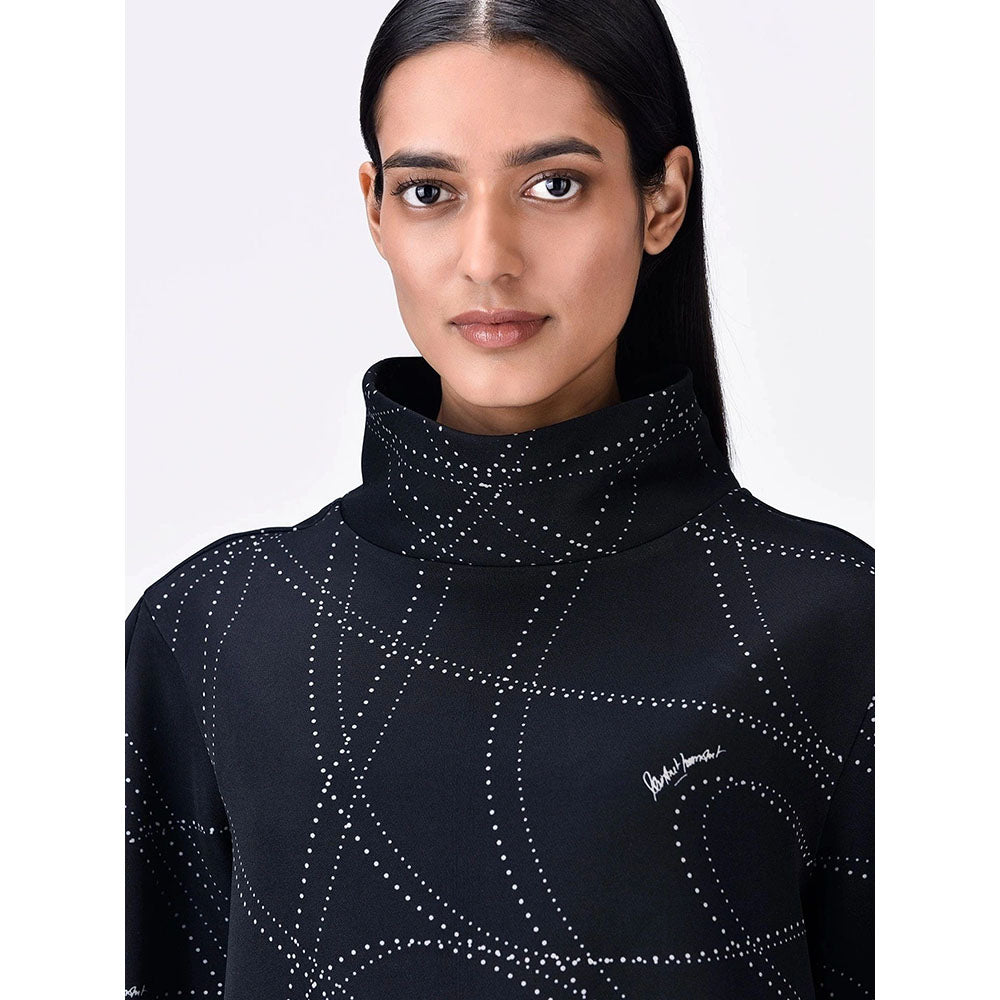 Genes Lecoanet Hemant Women Black Polyester High Neck Printed Regular Sweatshirt