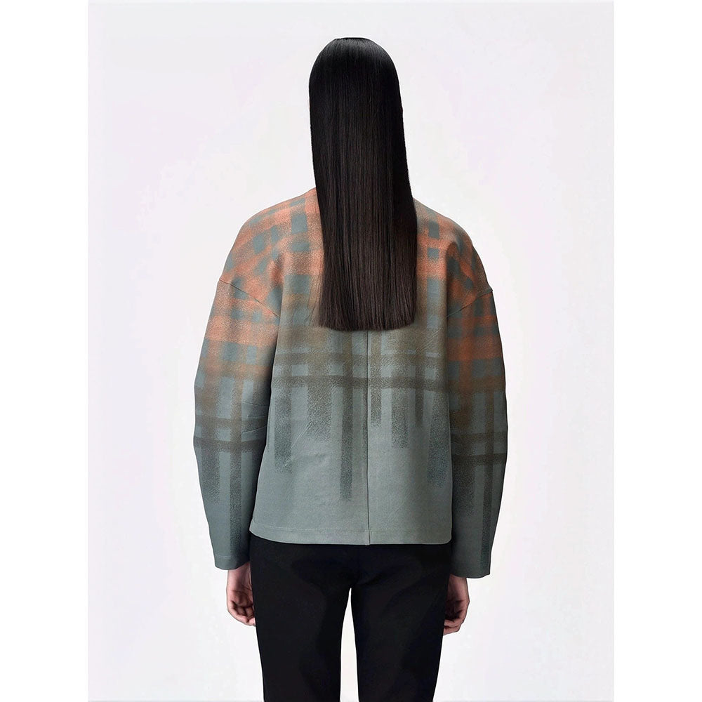 Genes Lecoanet Hemant Women Grey Polyester Crepe Round Neck Checked Regular Pullover Sweatshirt