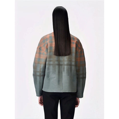 Genes Lecoanet Hemant Women Grey Polyester Crepe Round Neck Checked Regular Pullover Sweatshirt