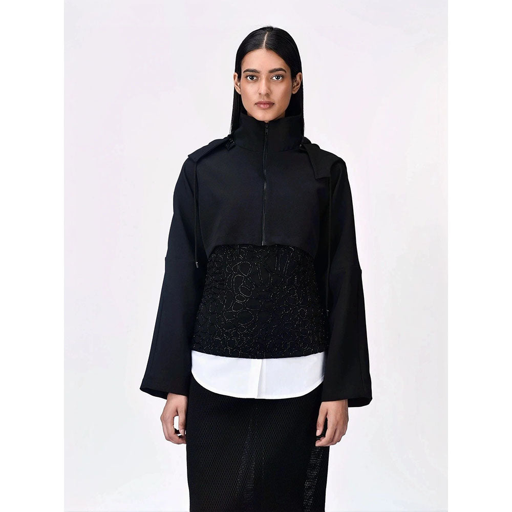 Genes Lecoanet Hemant Women Black Polyester Crepe Solid Regular Hoodie