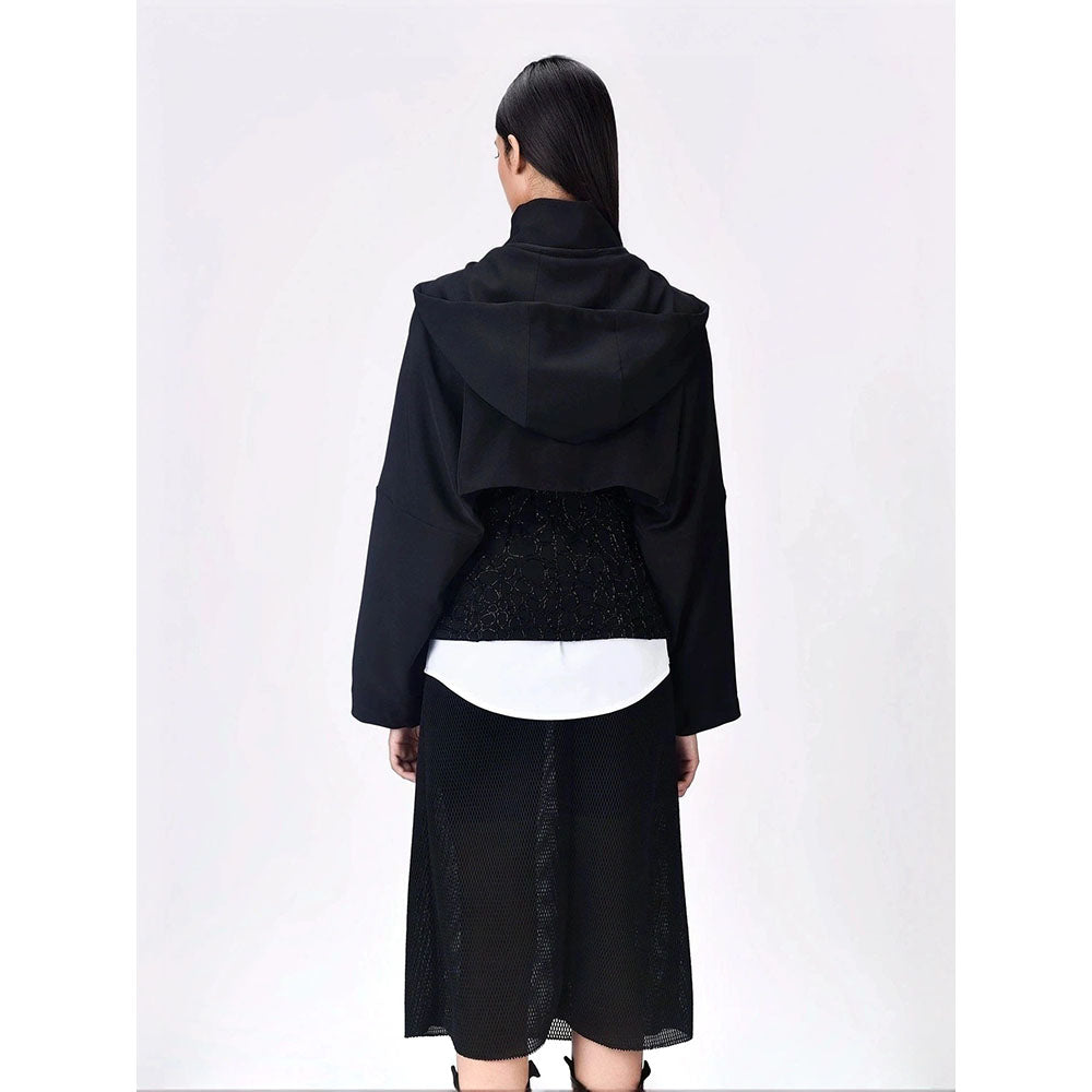 Genes Lecoanet Hemant Women Black Polyester Crepe Solid Regular Hoodie