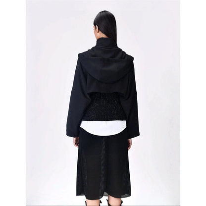 Genes Lecoanet Hemant Women Black Polyester Crepe Solid Regular Hoodie