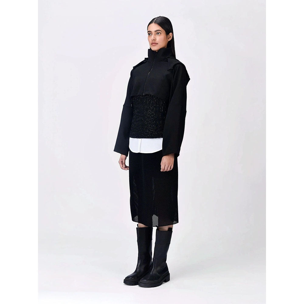 Genes Lecoanet Hemant Women Black Polyester Crepe Solid Regular Hoodie