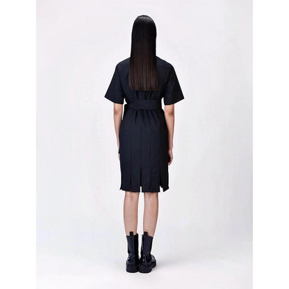 Genes Lecoanet Hemant Women Wool Blend Round Neck Embellished Dress with Belt (Set of 2)