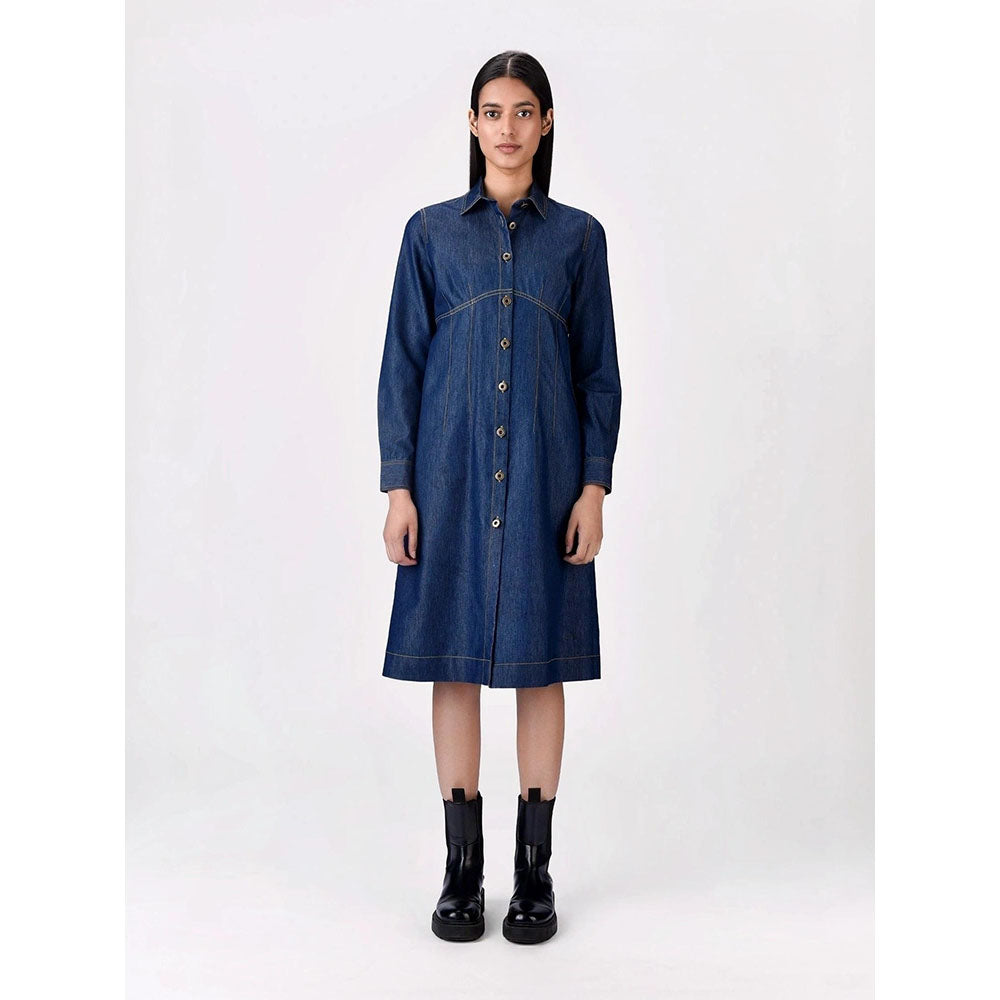 Genes Lecoanet Hemant Women Cotton Collar Neck Solid Full Sleeves Shirt Dress