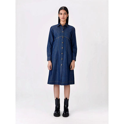 Genes Lecoanet Hemant Women Cotton Collar Neck Solid Full Sleeves Shirt Dress