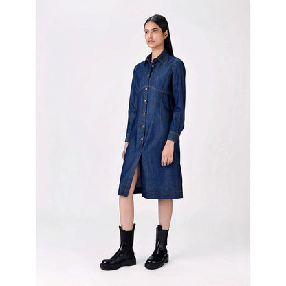 Genes Lecoanet Hemant Women Cotton Collar Neck Solid Full Sleeves Shirt Dress