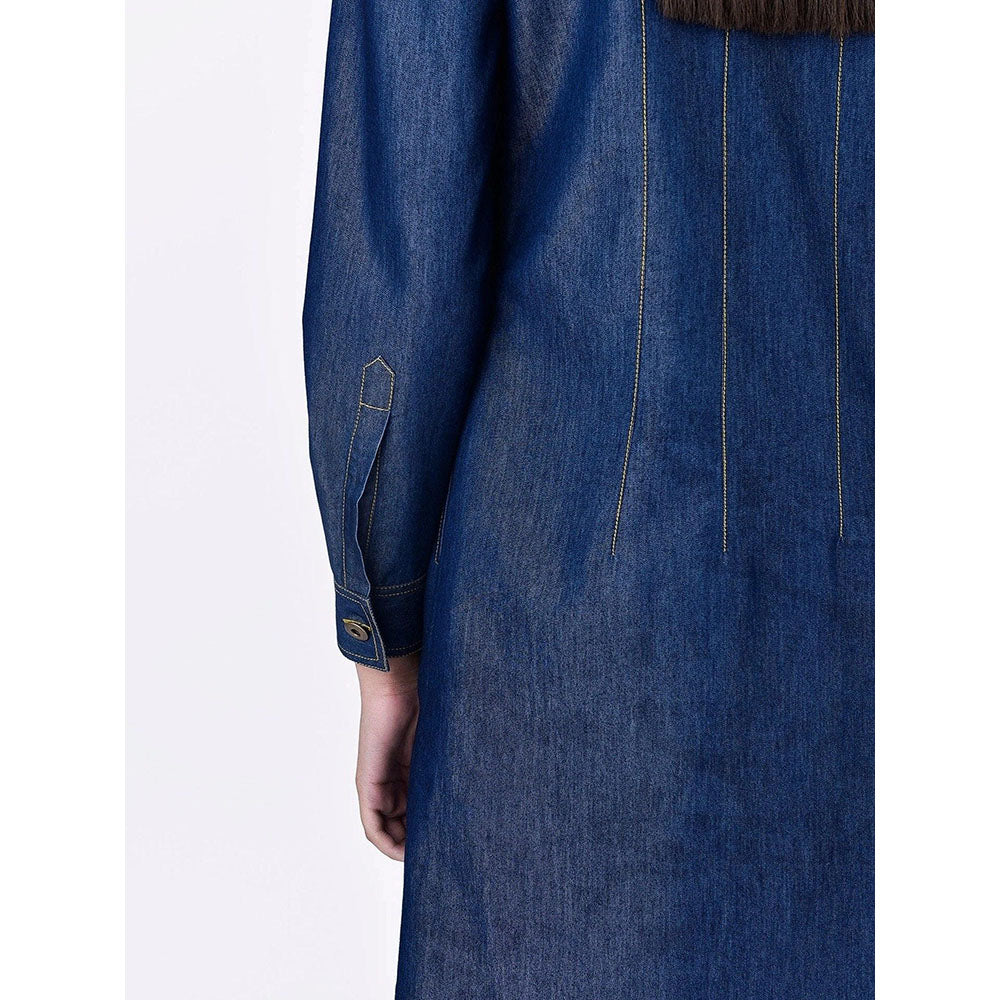 Genes Lecoanet Hemant Women Cotton Collar Neck Solid Full Sleeves Shirt Dress