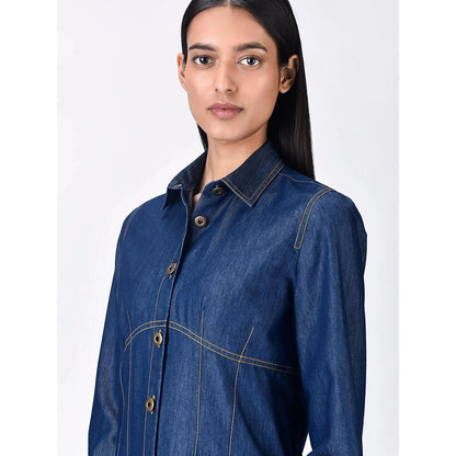 Genes Lecoanet Hemant Women Cotton Collar Neck Solid Full Sleeves Shirt Dress