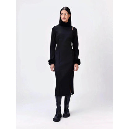 Genes Lecoanet Hemant Women Polyester Crepe Turtle Neck Solid Dress