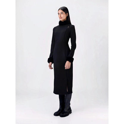 Genes Lecoanet Hemant Women Polyester Crepe Turtle Neck Solid Dress