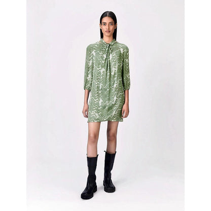 Genes Lecoanet Hemant Women Viscose Tie-Up Neck A-Line Dress