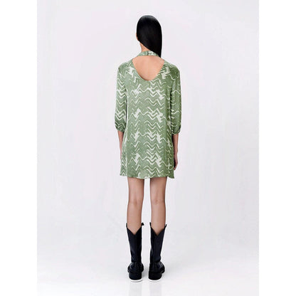 Genes Lecoanet Hemant Women Viscose Tie-Up Neck A-Line Dress