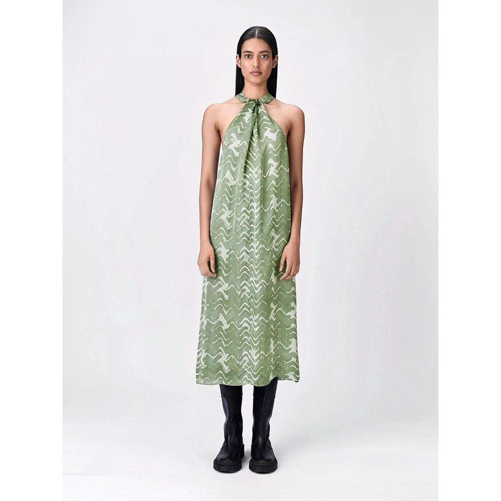 Genes Lecoanet Hemant Women Viscose Halter Neck Sleeveless Dress