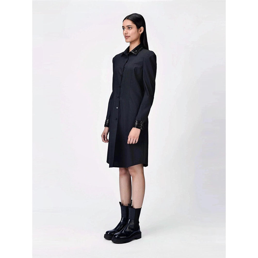 Genes Lecoanet Hemant Women Wool Blend Collar Neck Embellished Shirt Dress