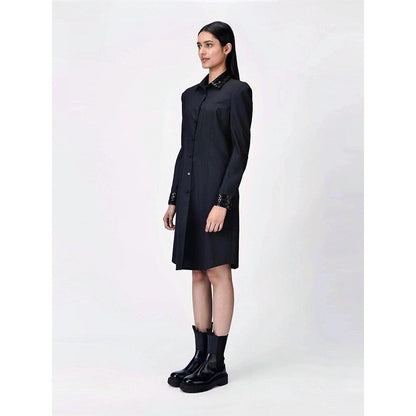 Genes Lecoanet Hemant Women Wool Blend Collar Neck Embellished Shirt Dress