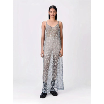 Genes Lecoanet Hemant Women Cotton V-Neck Embellished Sleeveless Maxi Dress