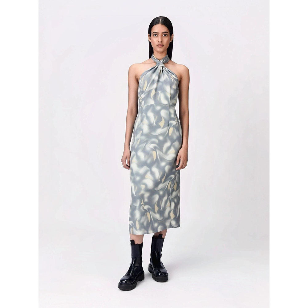 Genes Lecoanet Hemant Women Polyester Crepe Halter Neck Graphic Print Dress