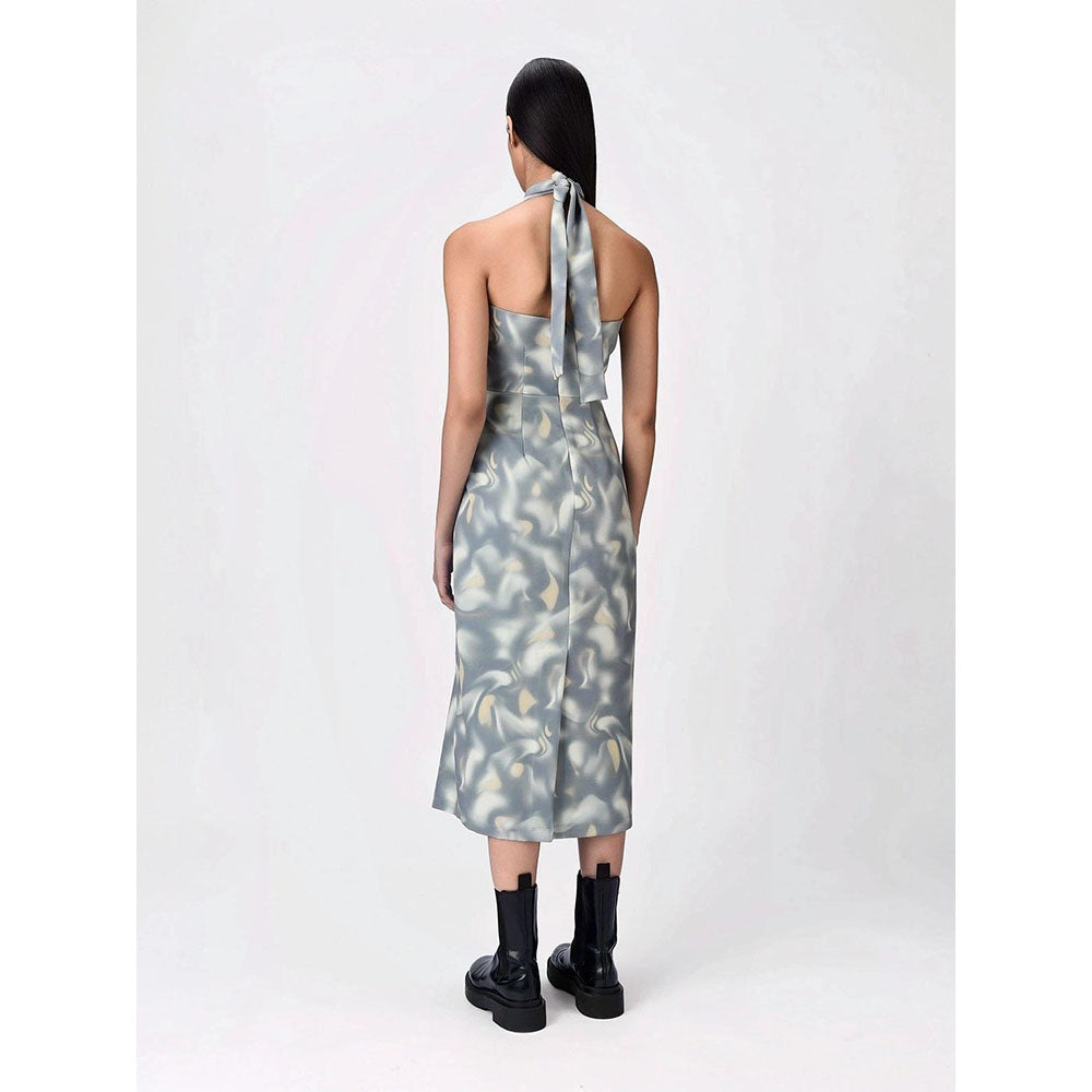 Genes Lecoanet Hemant Women Polyester Crepe Halter Neck Graphic Print Dress