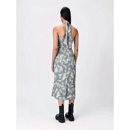 Genes Lecoanet Hemant Women Polyester Crepe Halter Neck Graphic Print Dress