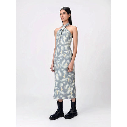 Genes Lecoanet Hemant Women Polyester Crepe Halter Neck Graphic Print Dress