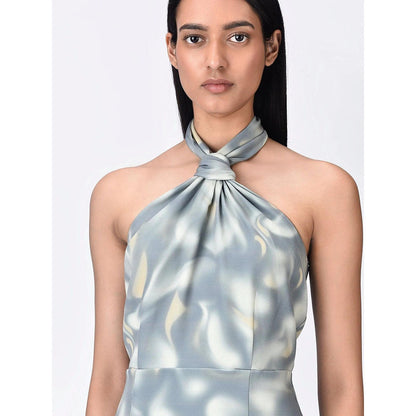 Genes Lecoanet Hemant Women Polyester Crepe Halter Neck Graphic Print Dress