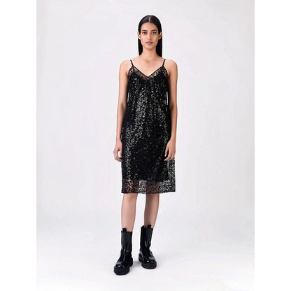 Genes Lecoanet Hemant Women Cotton V-Neck Embellished Sleeveless A-Line Dress