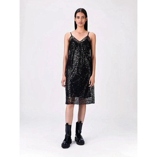 Genes Lecoanet Hemant Women Cotton V-Neck Embellished Sleeveless A-Line Dress