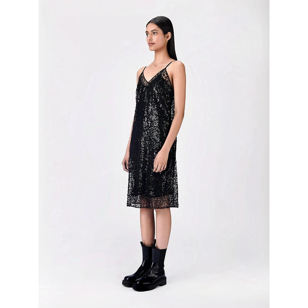 Genes Lecoanet Hemant Women Cotton V-Neck Embellished Sleeveless A-Line Dress