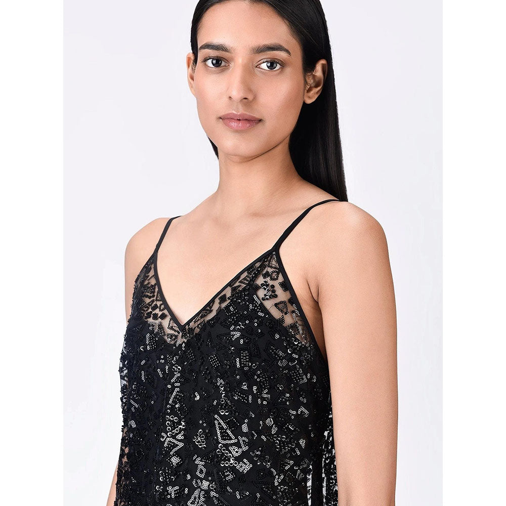 Genes Lecoanet Hemant Women Cotton V-Neck Embellished Sleeveless A-Line Dress