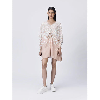 Genes Lecoanet Hemant Women's Pink V-Neck Printed Short A-Line Dress