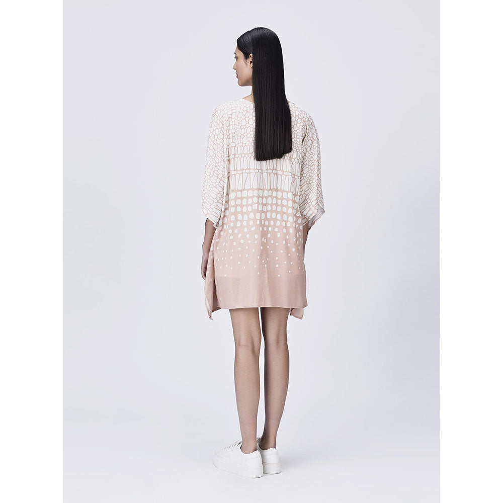 Genes Lecoanet Hemant Women's Pink V-Neck Printed Short A-Line Dress