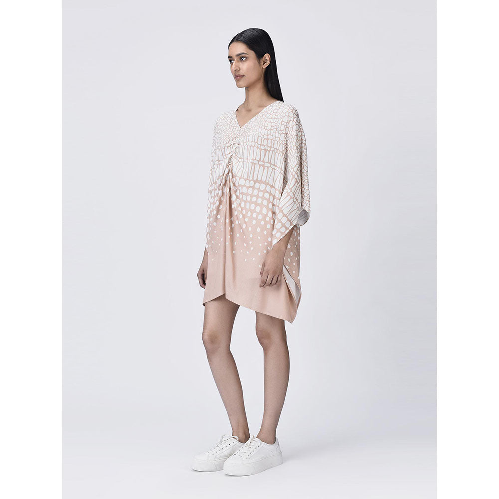 Genes Lecoanet Hemant Women's Pink V-Neck Printed Short A-Line Dress