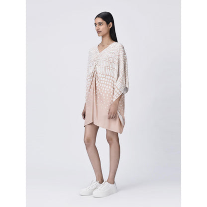 Genes Lecoanet Hemant Women's Pink V-Neck Printed Short A-Line Dress