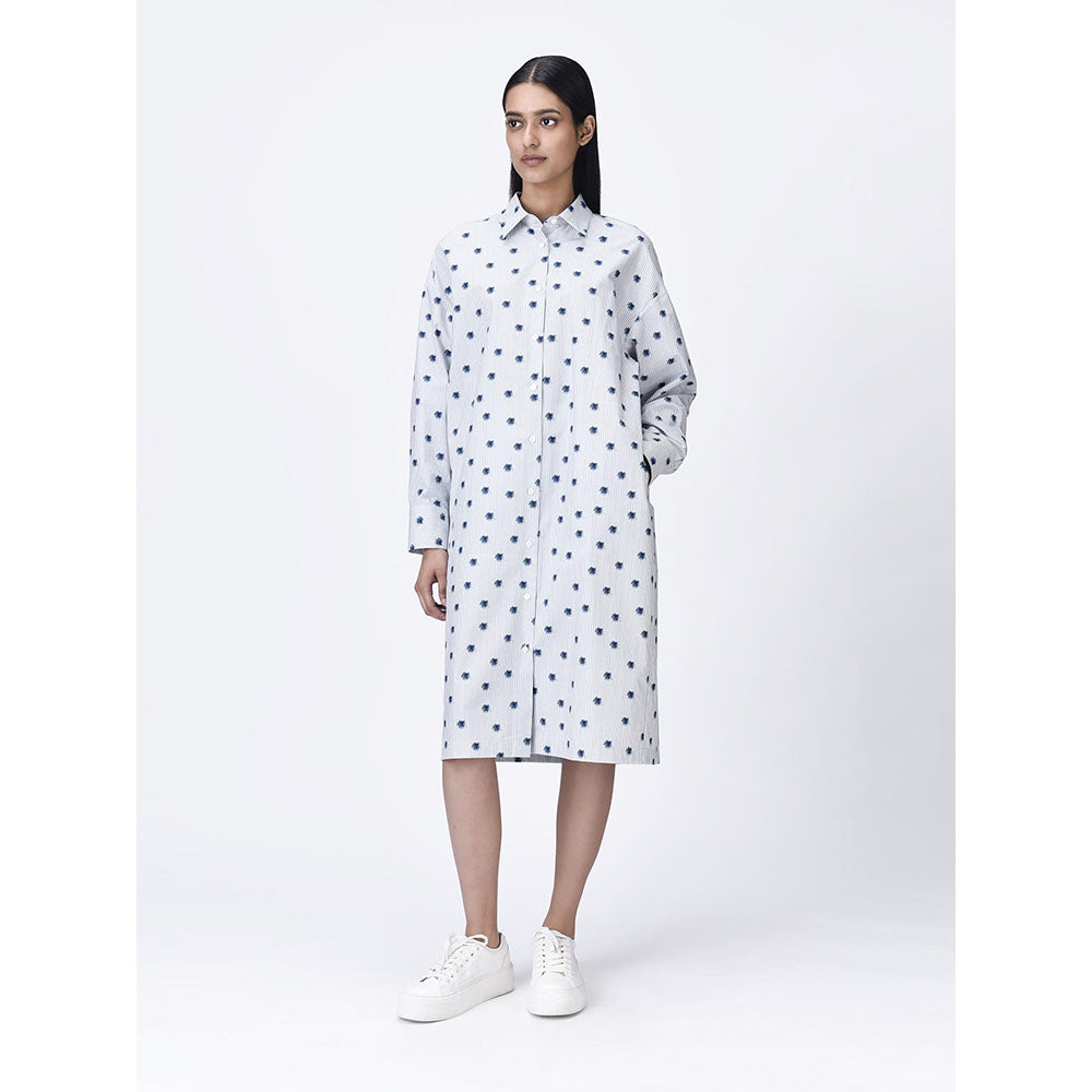 Genes Lecoanet Hemant Women's Grey Cotton Stripes Shirt Dress