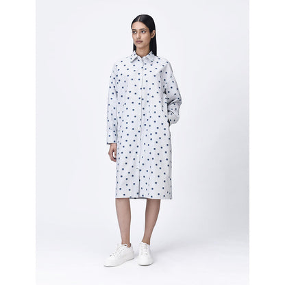 Genes Lecoanet Hemant Women's Grey Cotton Stripes Shirt Dress