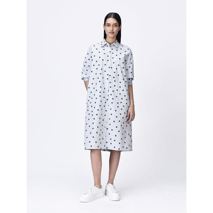 Genes Lecoanet Hemant Women's Grey Cotton Stripes Shirt Dress