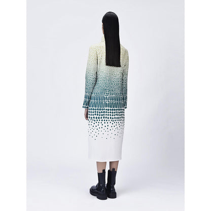 Genes Lecoanet Hemant Women's Teal Turtle Neck Printed A-Line Dress