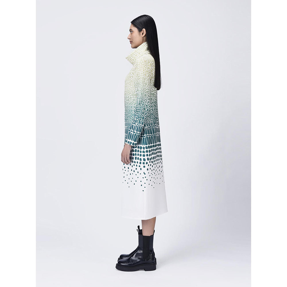 Genes Lecoanet Hemant Women's Teal Turtle Neck Printed A-Line Dress