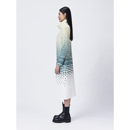 Genes Lecoanet Hemant Women's Teal Turtle Neck Printed A-Line Dress