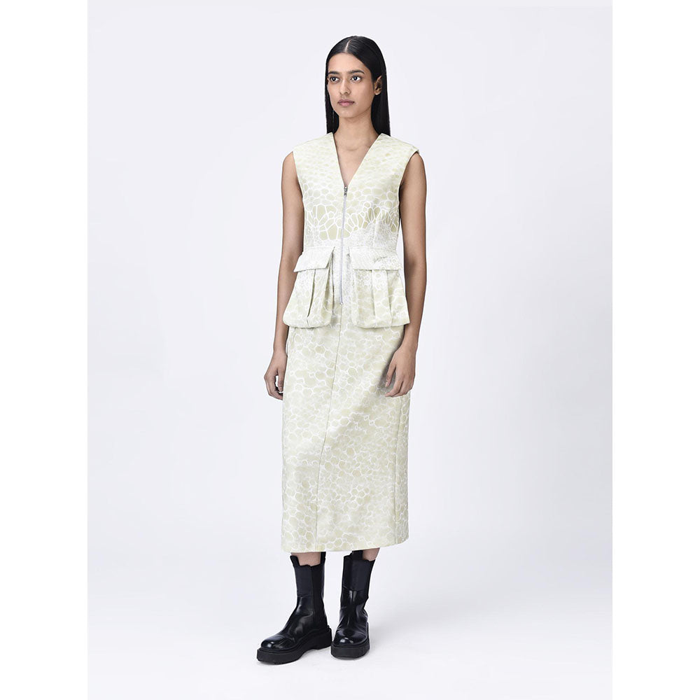 Genes Lecoanet Hemant Women's Beige Textured A-Line Sleeveless Dress