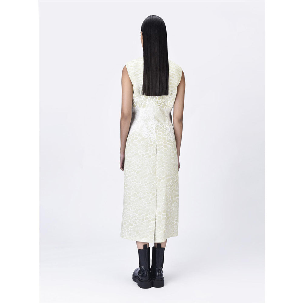 Genes Lecoanet Hemant Women's Beige Textured A-Line Sleeveless Dress