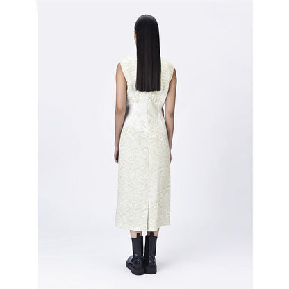 Genes Lecoanet Hemant Women's Beige Textured A-Line Sleeveless Dress