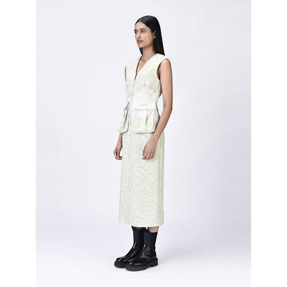 Genes Lecoanet Hemant Women's Beige Textured A-Line Sleeveless Dress