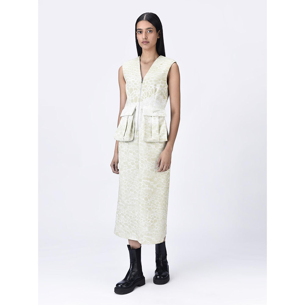 Genes Lecoanet Hemant Women's Beige Textured A-Line Sleeveless Dress