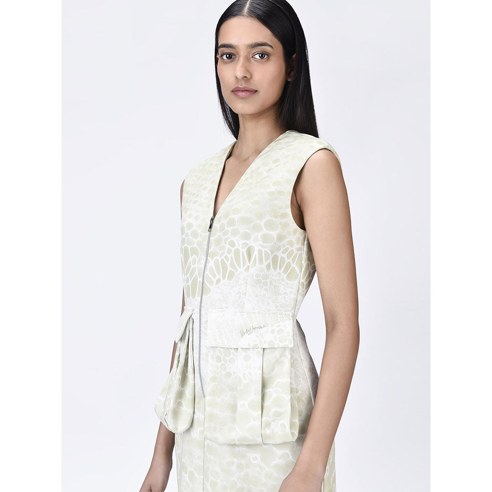 Genes Lecoanet Hemant Women's Beige Textured A-Line Sleeveless Dress