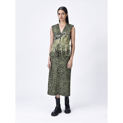 Genes Lecoanet Hemant Women's Green Sleeveless Textured A-Line Dress