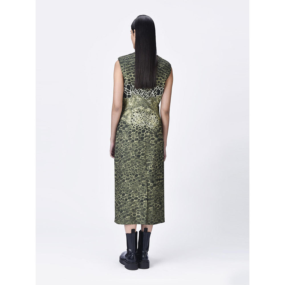 Genes Lecoanet Hemant Women's Green Sleeveless Textured A-Line Dress