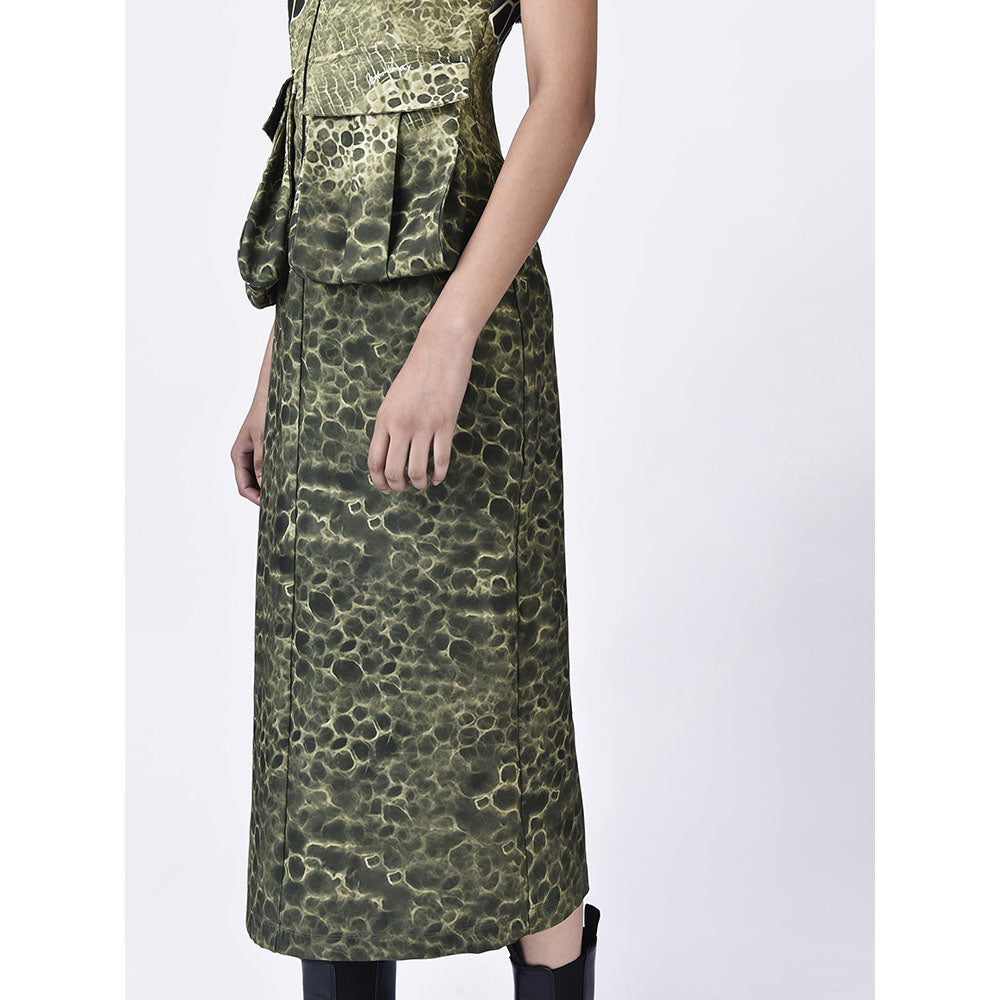 Genes Lecoanet Hemant Women's Green Sleeveless Textured A-Line Dress