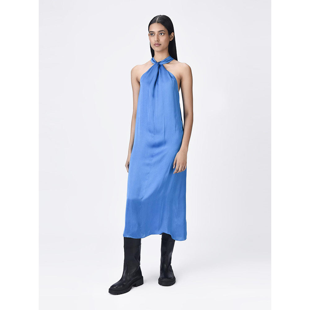 Genes Lecoanet Hemant Women's Halter Neck Blue A-Line Dress